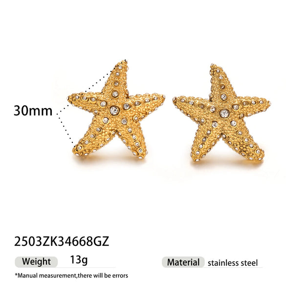 Stainless Steel Electroplated Starfish Inlaid Zircon Ocean Series Women's Earrings