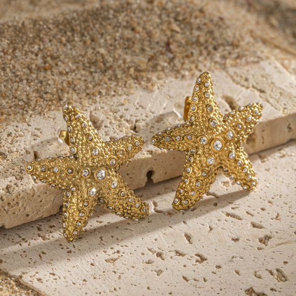 Stainless Steel Electroplated Starfish Inlaid Zircon Ocean Series Women's Earrings