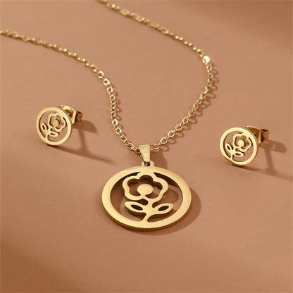 Stainless Steel Elegant Letter Heart Shape Flower Plating Jewelry Set