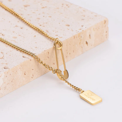 Stainless Steel Elegant Letter Rectangle Plating Pendant Necklace