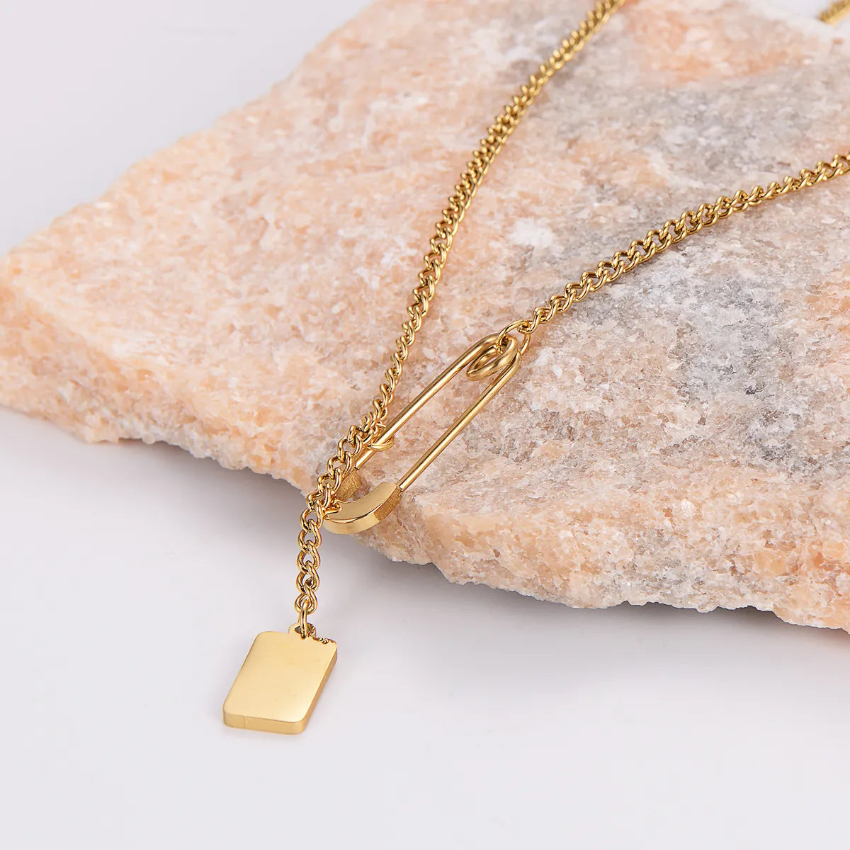 Stainless Steel Elegant Letter Rectangle Plating Pendant Necklace