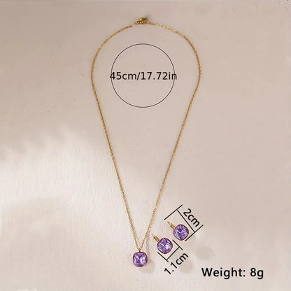 Stainless Steel Elegant Shiny Geometric Zircon Earrings Necklace