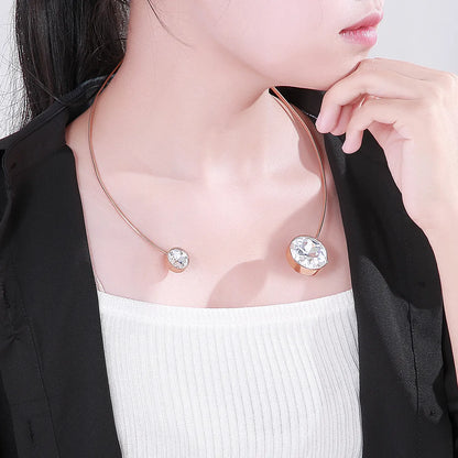 Stainless Steel Elegant Simple Style Geometric Zircon Choker