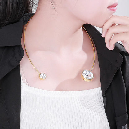 Stainless Steel Elegant Simple Style Geometric Zircon Choker