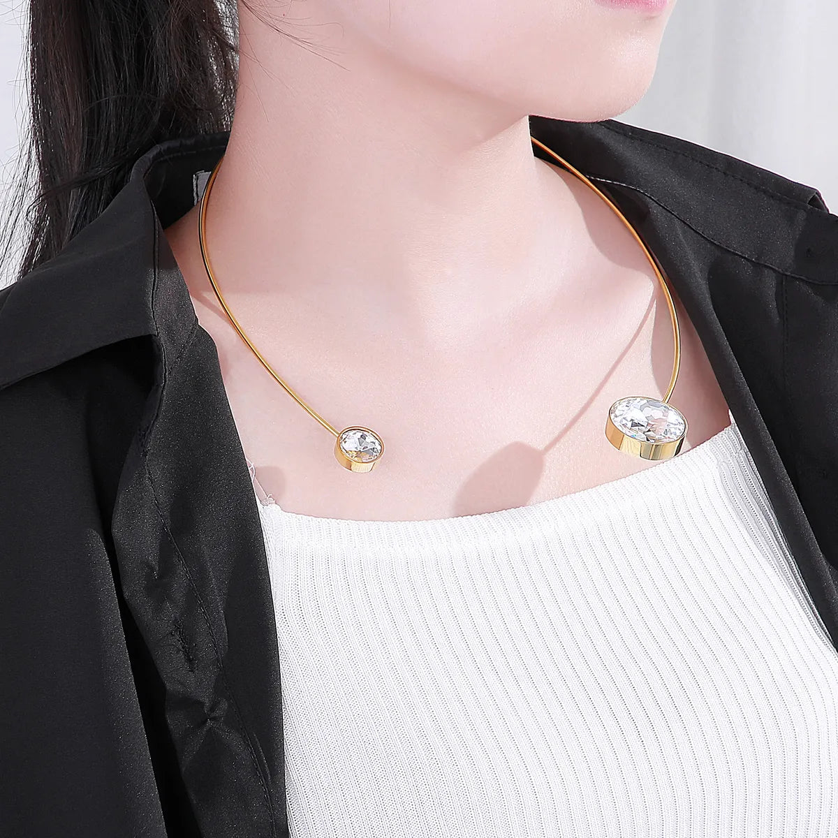 Stainless Steel Elegant Simple Style Geometric Zircon Choker