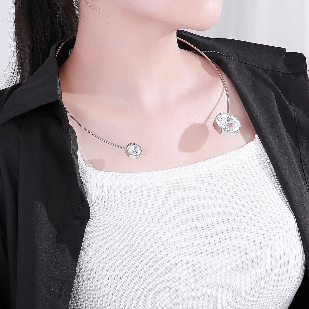 Stainless Steel Elegant Simple Style Geometric Zircon Choker