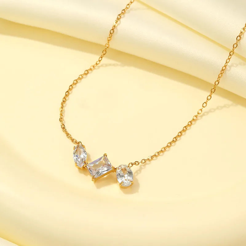 Stainless Steel Elegant Simple Style Geometric Zircon Pendant Necklace