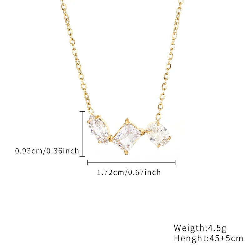 Stainless Steel Elegant Simple Style Geometric Zircon Pendant Necklace