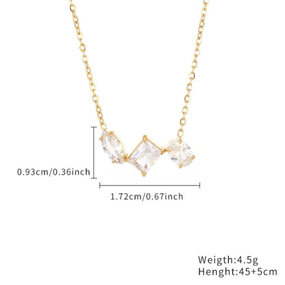 Stainless Steel Elegant Simple Style Geometric Zircon Pendant Necklace