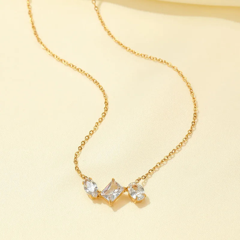 Stainless Steel Elegant Simple Style Geometric Zircon Pendant Necklace