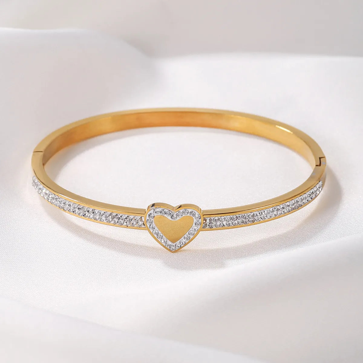 Stainless Steel Elegant Simple Style Heart Shape Plating Inlay Rhinestones Bangle