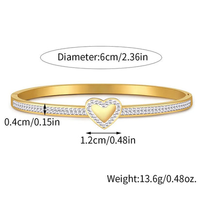 Stainless Steel Elegant Simple Style Heart Shape Plating Inlay Rhinestones Bangle