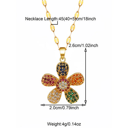 Wholesale Jewelry Elegant Simple Style Flower 201 Stainless Steel Copper Zircon 18K Gold Plated Plating Inlay Pendant Necklace