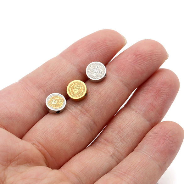 Stainless Steel Embossed Round Cake Beads Jewelry Accessories For Diy Necklace Bracelet Pendant
