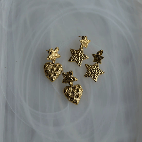 Stainless Steel Embossed Star Earrings Electroplated For Women
