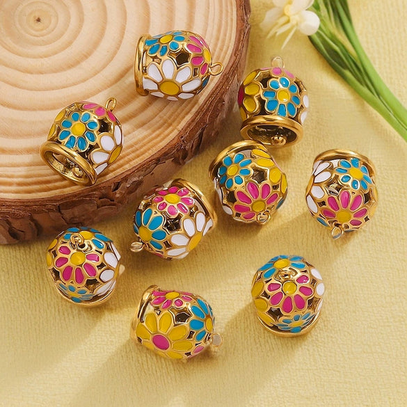 Stainless Steel Enamel Bell Pendant Jewelry Accessories For Bracelet And Anklet With Dripping Oil Treatment Leather Rope Or Red Rope Connection Diy Handmade