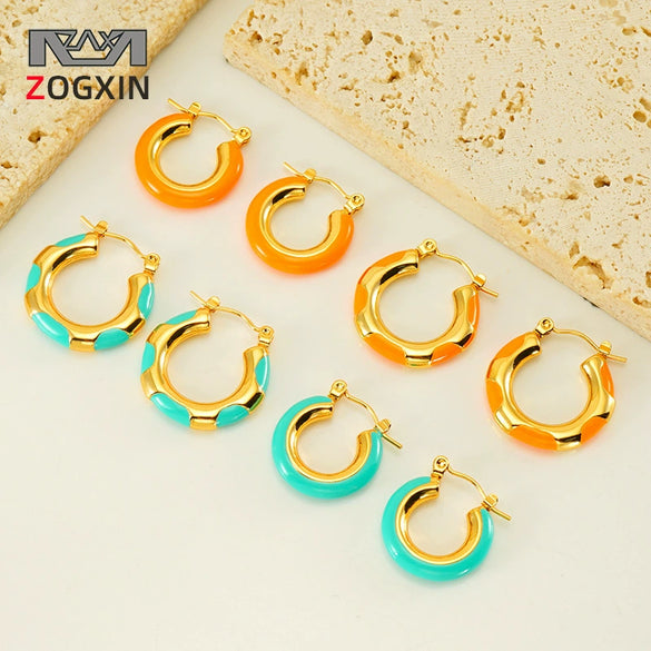 316L Stainless Steel Enamel Drop Glaze Geometric Electroplated Earrings For Women