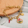 Stainless Steel Enamel Flower Butterfly Pepper Pendant Bracelet With Gold Chain And Ot Buckle Electroplated Jewelry
