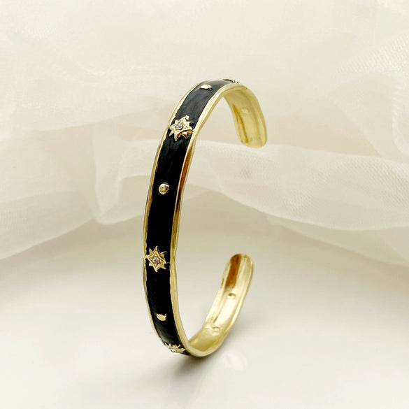 Stainless Steel Enamel Oildrip Diamondencrusted Eightpointed Star Adjustable Open Bracelet With Electroplating