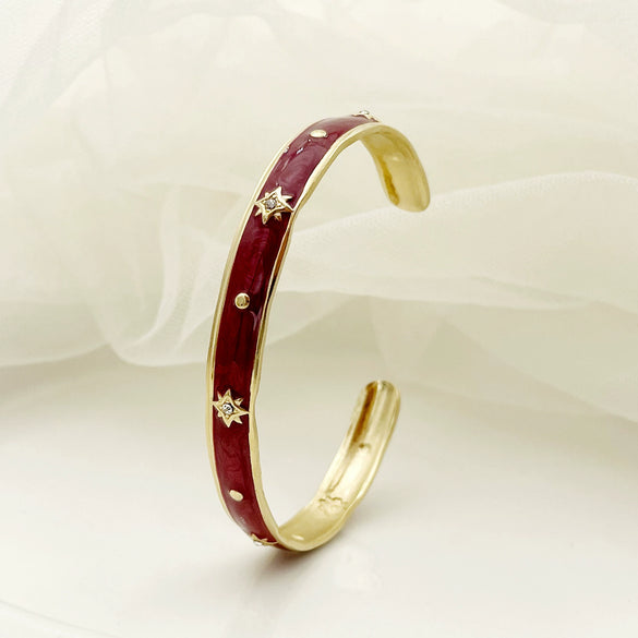 Stainless Steel Enamel Oildrip Diamondencrusted Eightpointed Star Adjustable Open Bracelet With Electroplating