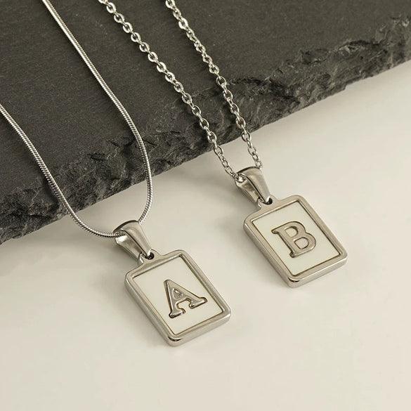 Stainless Steel English Letter Pendant Necklace For Women Polished Style