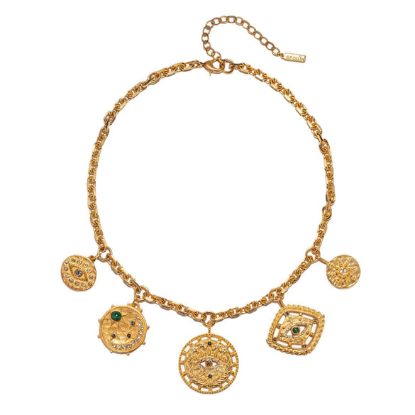 Stainless Steel Evil Eye Pendant With Drop Shape And Star Pattern Vacuum Plated 18K Gold Color