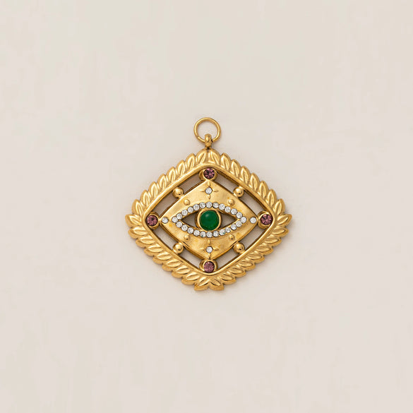 Stainless Steel Evil Eye Pendant With Star And Drop Shape Pattern Vacuum Plated 18K Gold Color