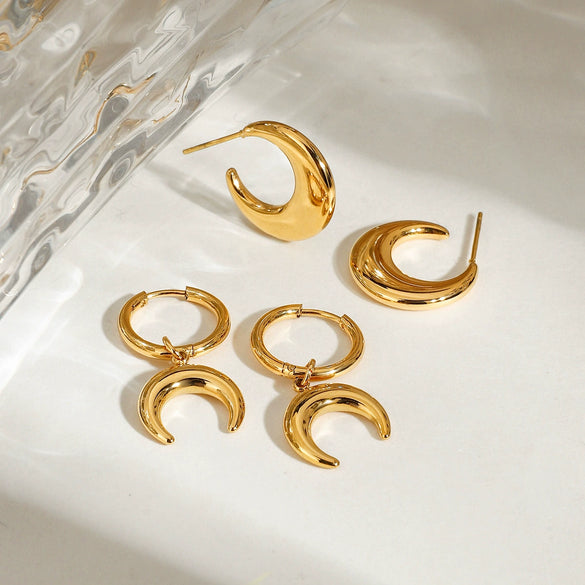 Stainless Steel Exaggerated Crescent Geometric Polished Women's Earrings