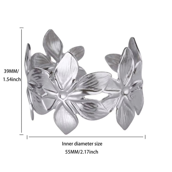 Stainless Steel Exaggerated Flower Butterfly Geometric Open Bracelet For Women Polish Process