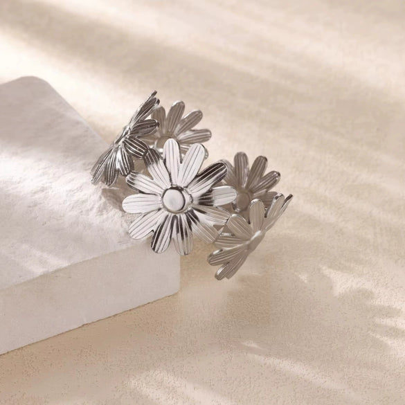 Stainless Steel Exaggerated Flower Butterfly Geometric Open Bracelet For Women Polish Process