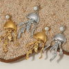 Stainless Steel Exaggerated Pearl Earrings With Marine Series Jellyfish Design Electroplated For Women