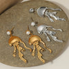 Stainless Steel Exaggerated Pearl Earrings With Marine Series Jellyfish Design Electroplated For Women