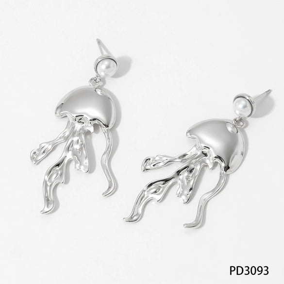 Stainless Steel Exaggerated Pearl Earrings With Marine Series Jellyfish Design Electroplated For Women