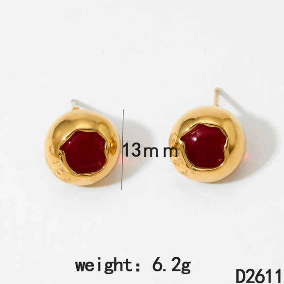 Stainless Steel Exquisite Round Geometric Earrings With Pvd Electroplating Sweet Retro Style