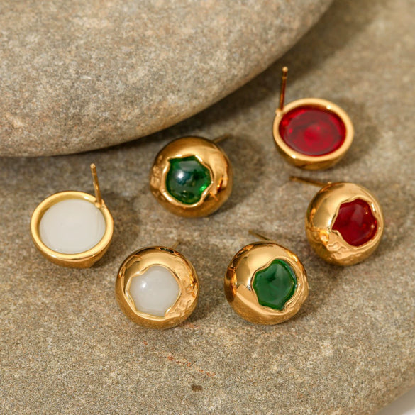 Stainless Steel Exquisite Round Geometric Earrings With Pvd Electroplating Sweet Retro Style