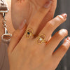 Stainless Steel Eye Open Ring For Women French Retro Style 18K Goldplated Black Oil Dripping Electroplated