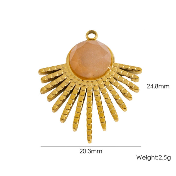 Stainless Steel Fanshaped Pendant Inlaid With Faceted Natural Stone Electroplated Diy Jewelry Accessories