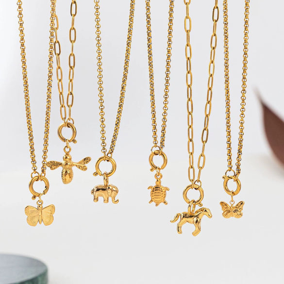 Stainless Steel Fashion Animal Series Geometric Pendant Necklace With Furnace Vacuum Plating 18K Gold Color