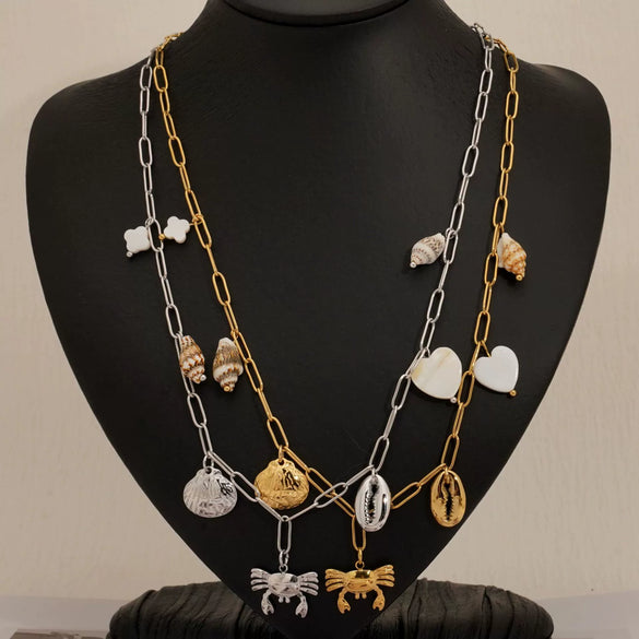 Stainless Steel Fashion Creative Ocean Wind Beach Shell Crab Pendant Necklace With Geometric Shape And Electroplating On O Word Chain For Women