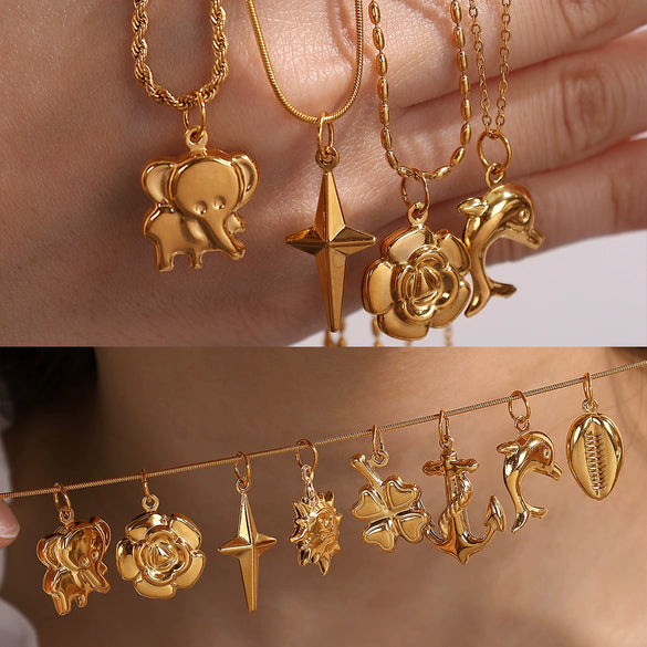316L Stainless Steel Fashion Dolphin Fourleaf Clover Elephant Pendant Jewelry Accessories With Electroplating