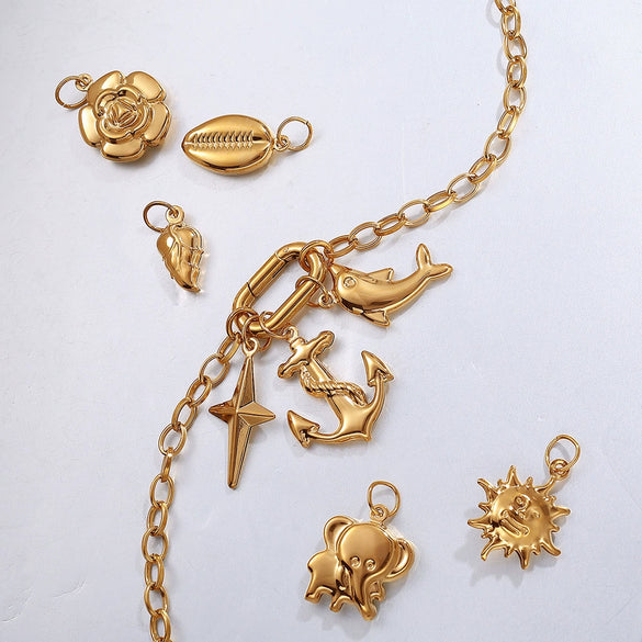 316L Stainless Steel Fashion Dolphin Fourleaf Clover Elephant Pendant Jewelry Accessories With Electroplating