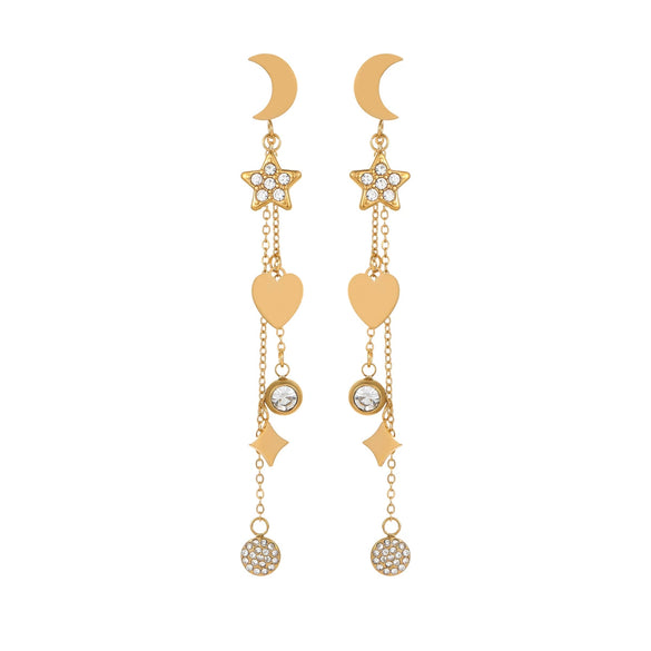 Stainless Steel Fashion Earrings With Star Geometric Pattern And 18K Gold Plated Tassel