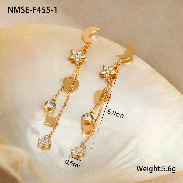 Stainless Steel Fashion Earrings With Star Geometric Pattern And 18K Gold Plated Tassel