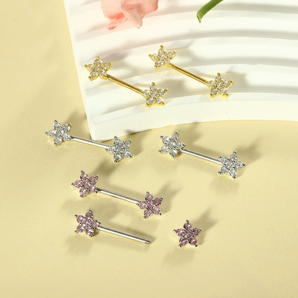 Stainless Steel Fashion Flower Peach Heart Microinlaid Zircon Nipple Ring Jewelry For Women Sold In Pairs