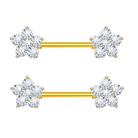 Stainless Steel Fashion Flower Peach Heart Microinlaid Zircon Nipple Ring Jewelry For Women Sold In Pairs