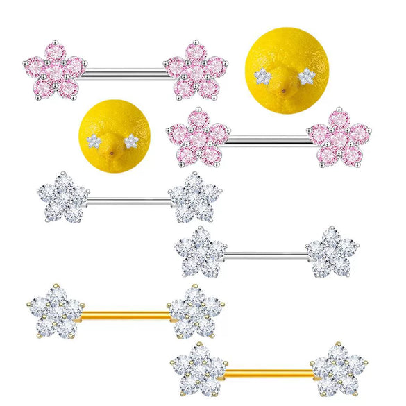Stainless Steel Fashion Flower Peach Heart Microinlaid Zircon Nipple Ring Jewelry For Women Sold In Pairs