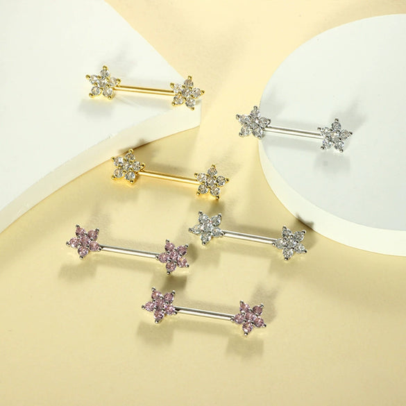 Stainless Steel Fashion Flower Peach Heart Microinlaid Zircon Nipple Ring Jewelry For Women Sold In Pairs