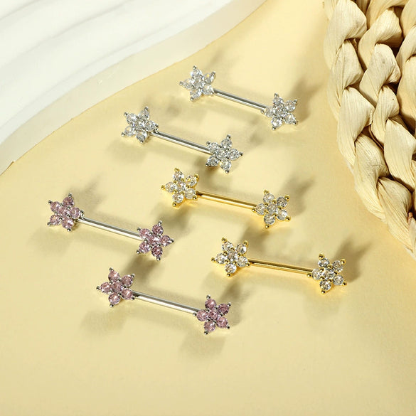 Stainless Steel Fashion Flower Peach Heart Microinlaid Zircon Nipple Ring Jewelry For Women Sold In Pairs