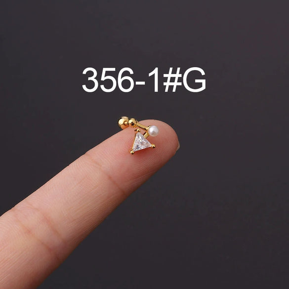 Stainless Steel Fashion Geometric Electroplated Zircon Ear Bone Puncture Earrings For Women