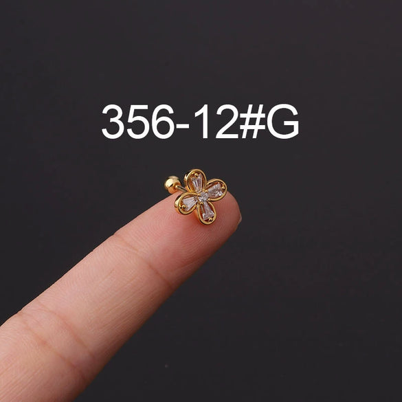 Stainless Steel Fashion Geometric Electroplated Zircon Ear Bone Puncture Earrings For Women
